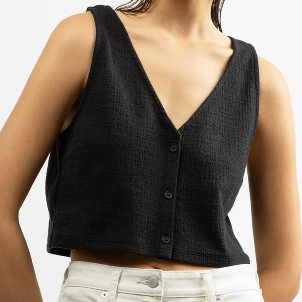OAK + FORT BUTTON FRONT VEST TANK Gauzy XS Black - Picture 3 of 11